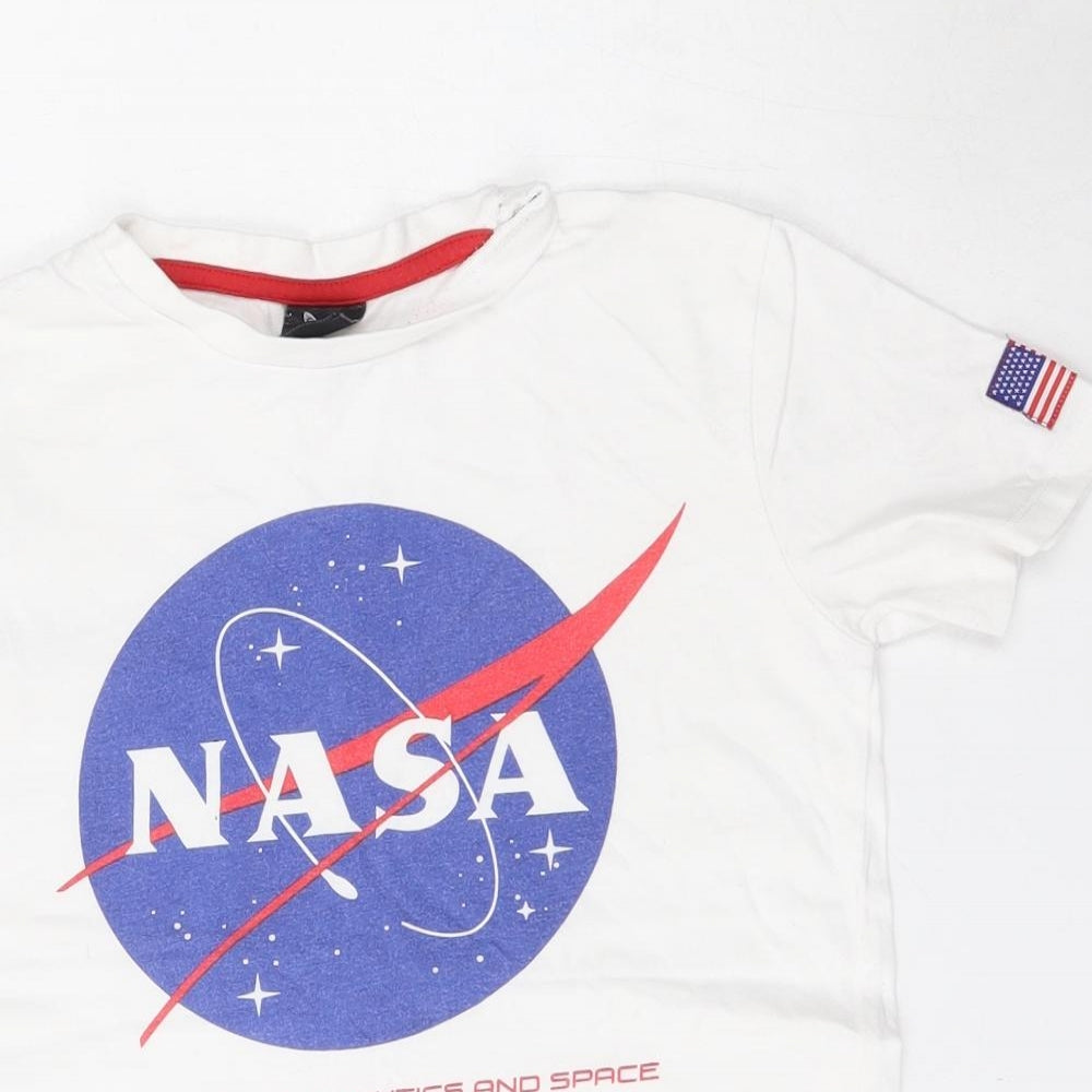 Dunnes Stores Boys White  Cotton Basic T-Shirt Size 9-10 Years Round Neck  - NASA