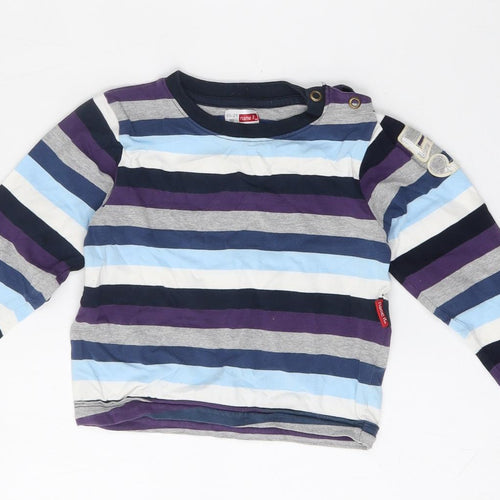 name it Boys Multicoloured Striped Cotton Basic T-Shirt Size 18-24 Months Round Neck Button