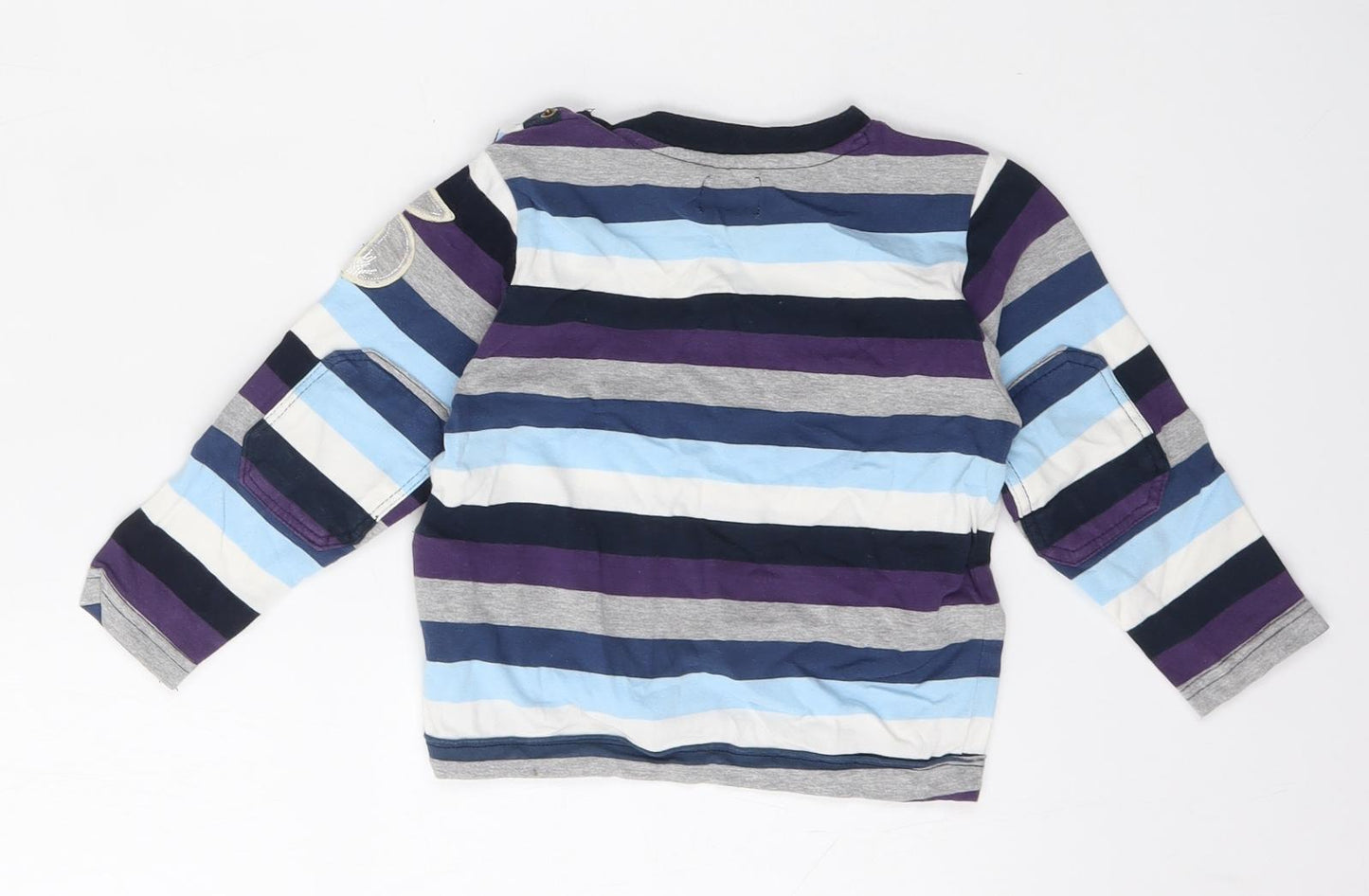 name it Boys Multicoloured Striped Cotton Basic T-Shirt Size 18-24 Months Round Neck Button