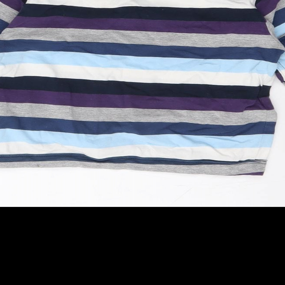 name it Boys Multicoloured Striped Cotton Basic T-Shirt Size 18-24 Months Round Neck Button