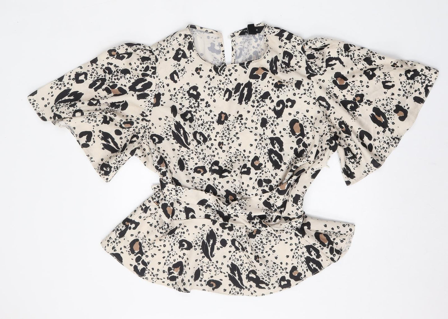 New Look Womens Multicoloured Animal Print Polyester Wrap Blouse Size 12 Round Neck