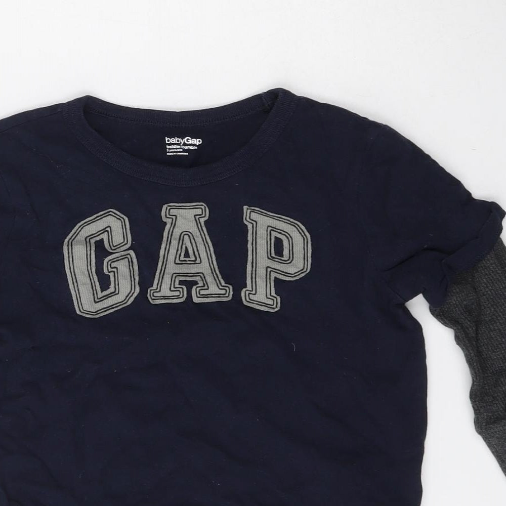 Gap Boys Blue  Cotton Basic T-Shirt Size 3 Years Round Neck