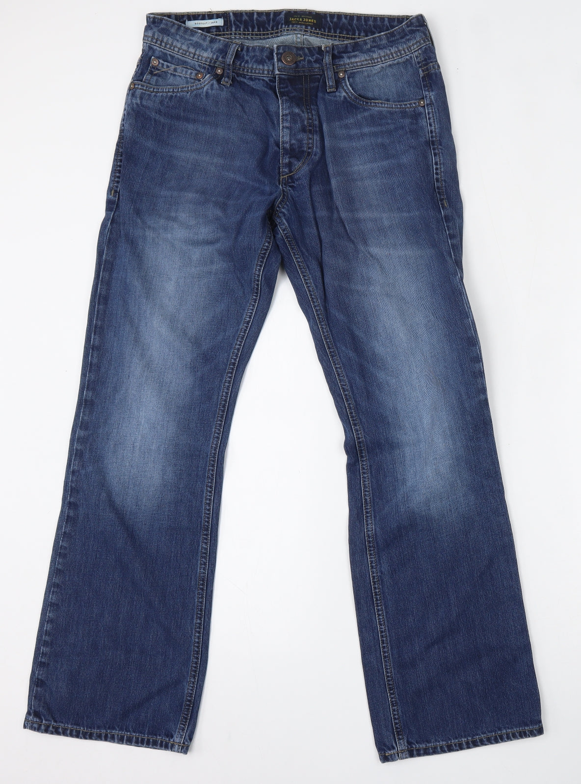 Jack and Jones Mens Blue  Cotton Bootcut Jeans Size 30 L30 in Regular Button