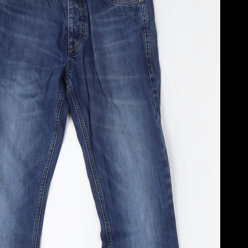 Jack and Jones Mens Blue  Cotton Bootcut Jeans Size 30 L30 in Regular Button