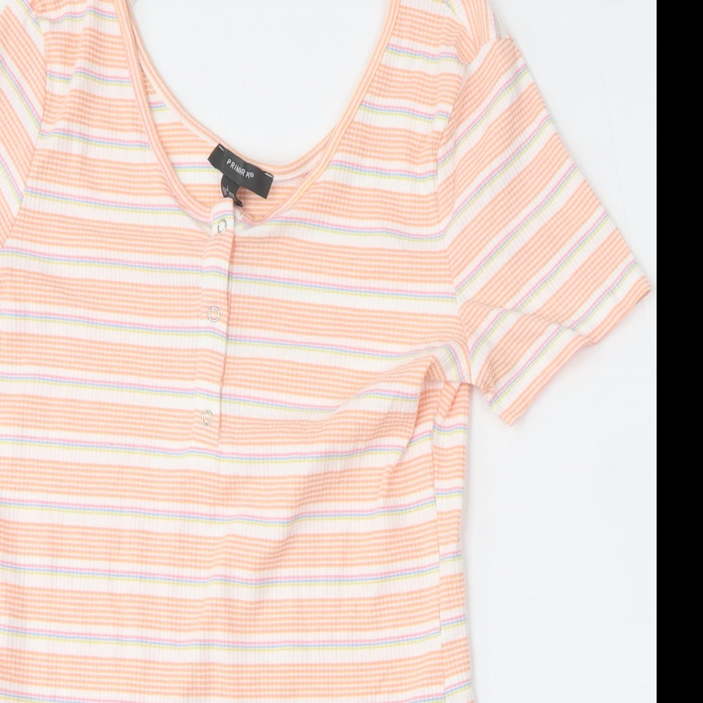 Primark Womens Multicoloured Striped Polyester Bodysuit One-Piece Size L  Button