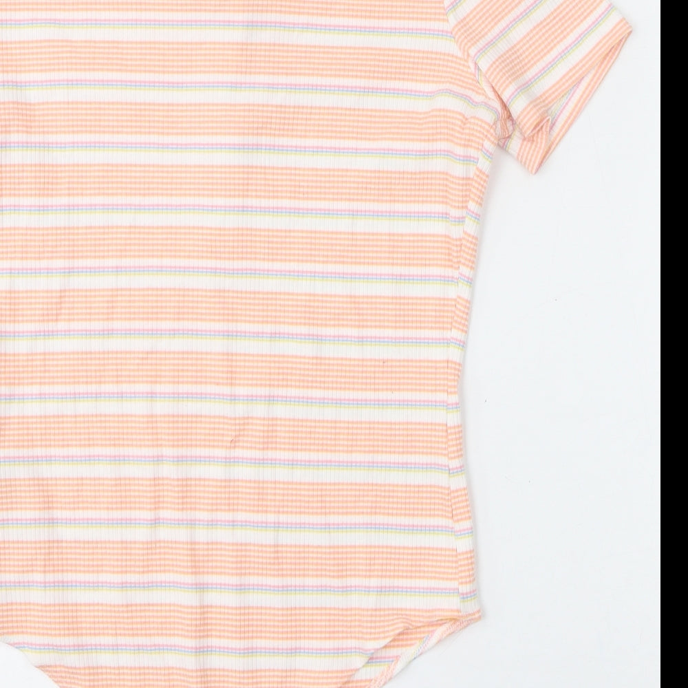 Primark Womens Multicoloured Striped Polyester Bodysuit One-Piece Size L  Button