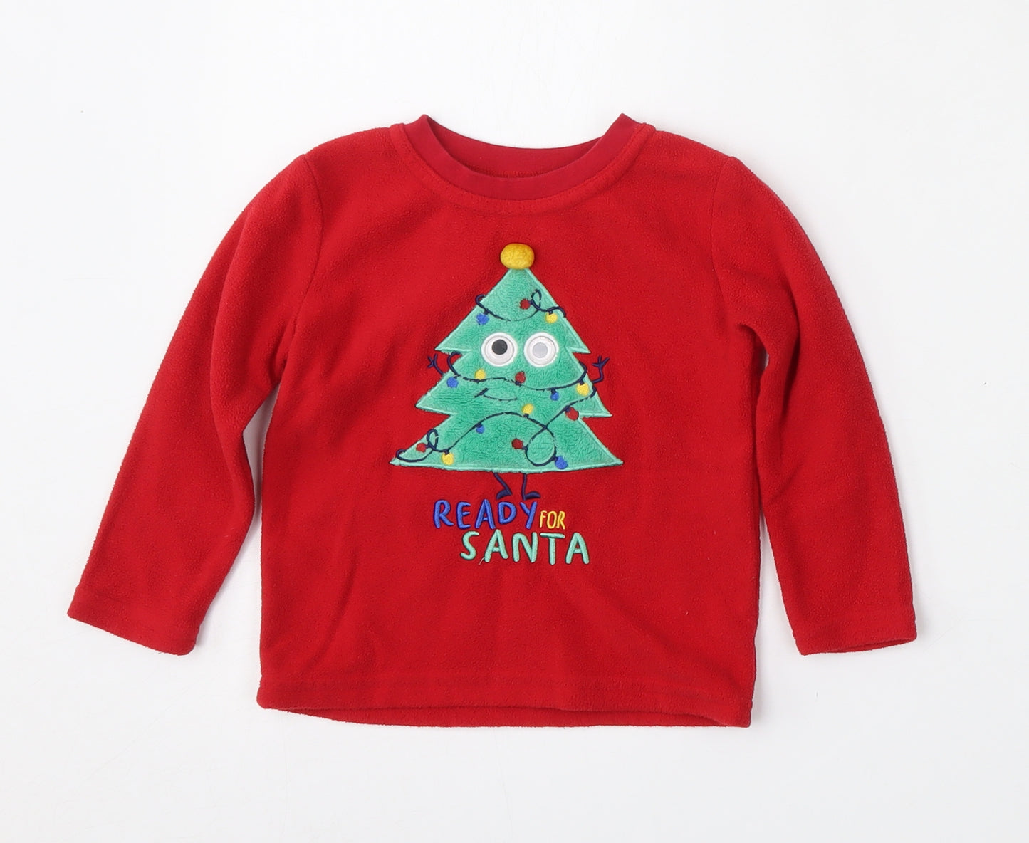 Dunnes Stores Girls Red  Polyester Basic T-Shirt Size 12-18 Months Round Neck  - Christmas