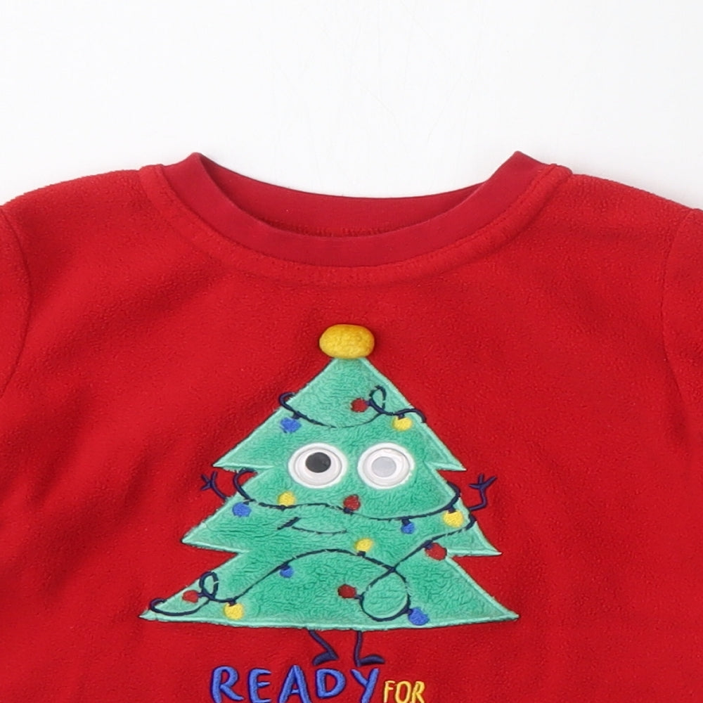 Dunnes Stores Girls Red  Polyester Basic T-Shirt Size 12-18 Months Round Neck  - Christmas