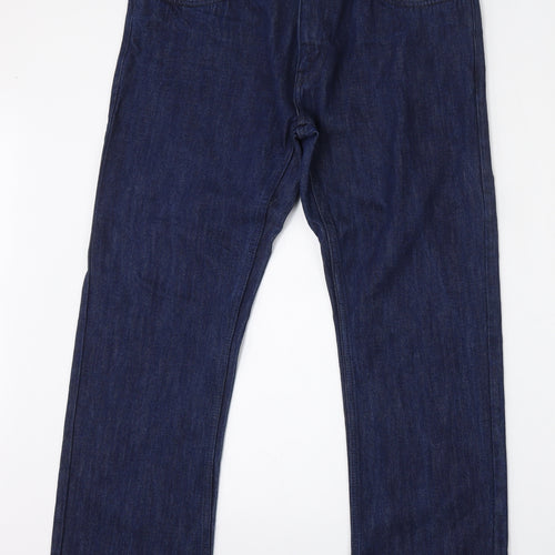 Industrialize Mens Blue  Cotton Straight Jeans Size 34 L30 in Relaxed Button