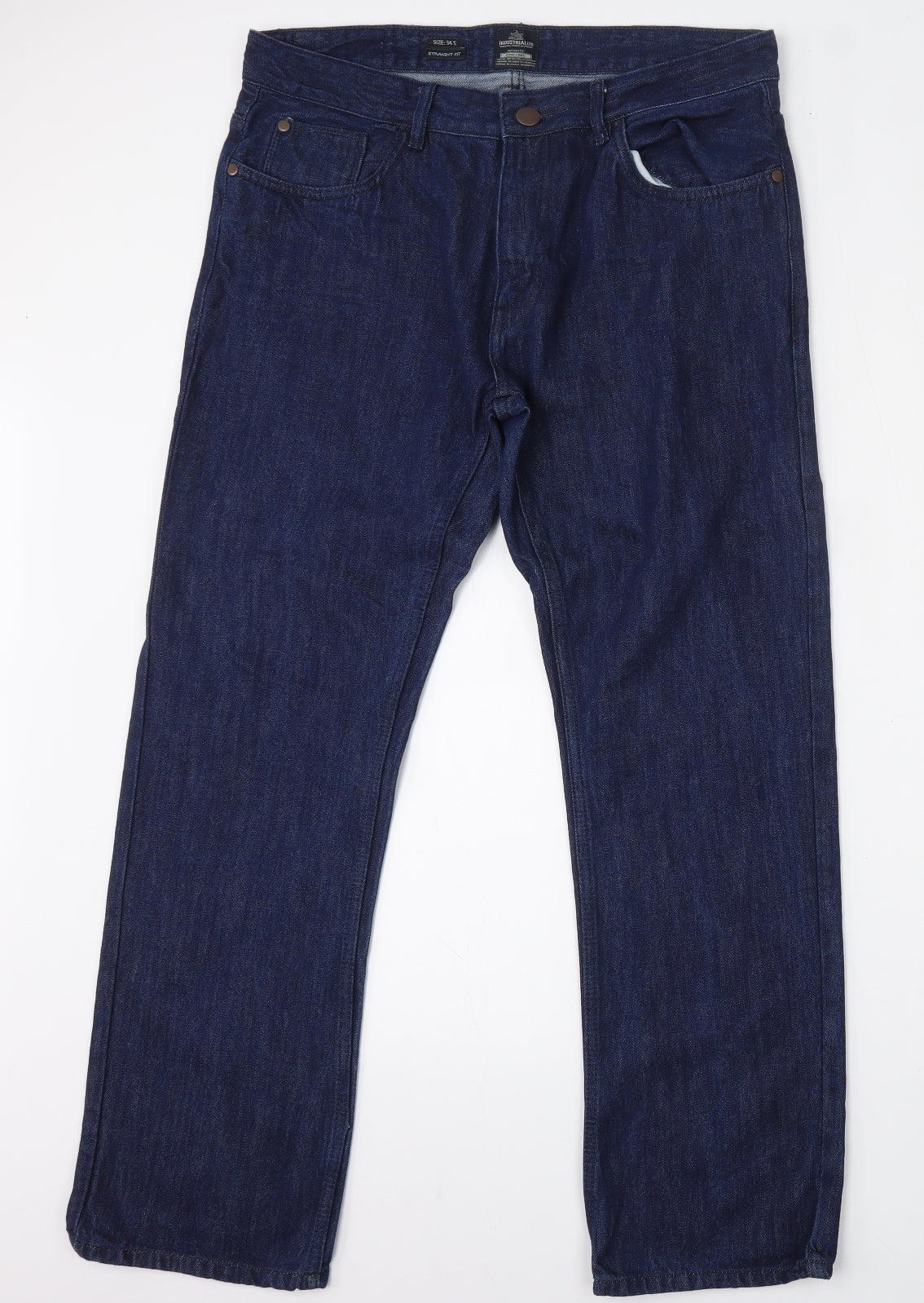 Industrialize Mens Blue  Cotton Straight Jeans Size 34 L30 in Relaxed Button