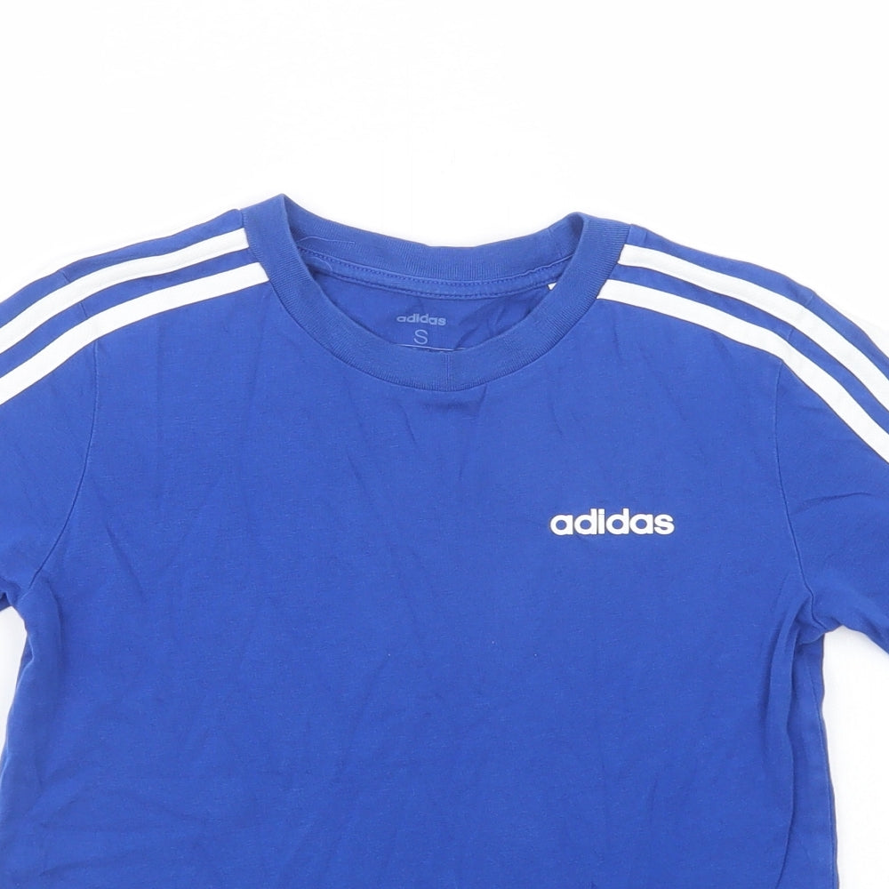 adidas Boys Blue  Cotton Pullover T-Shirt Size 9-10 Years Crew Neck Pullover