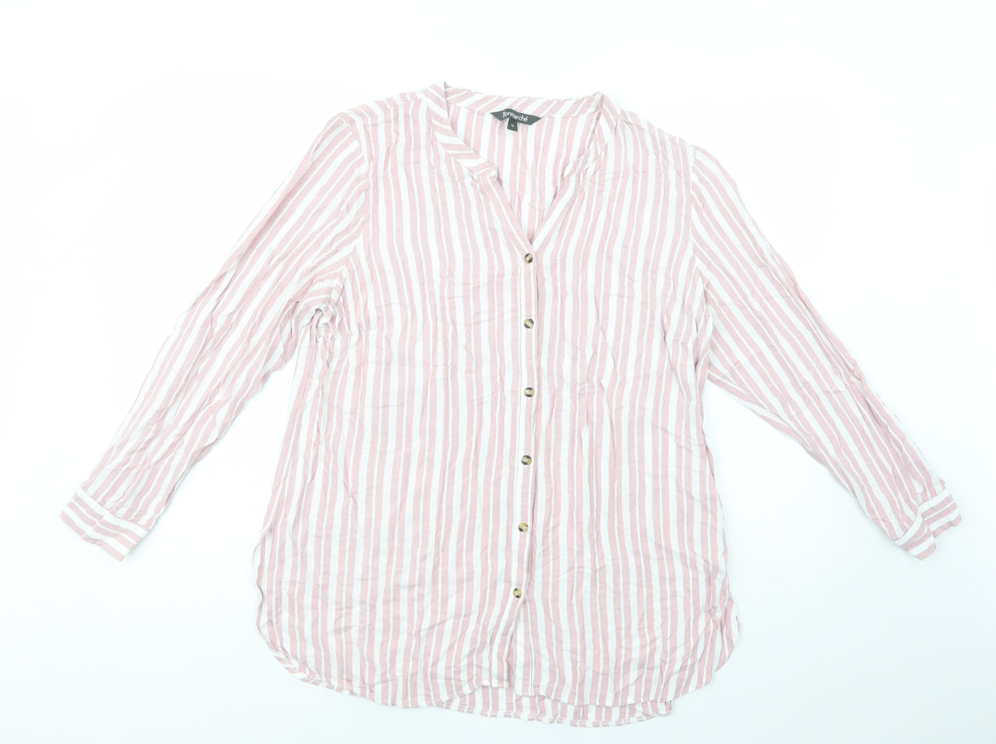 Bonmarché Womens Pink Striped Viscose Basic Button-Up Size 16 V-Neck