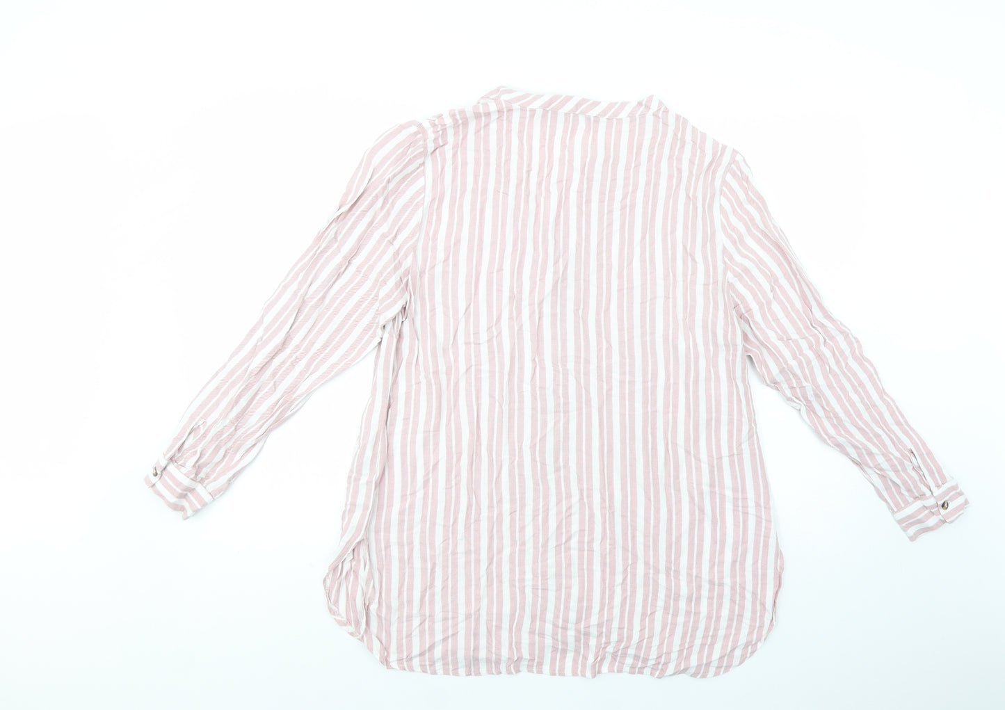 Bonmarché Womens Pink Striped Viscose Basic Button-Up Size 16 V-Neck