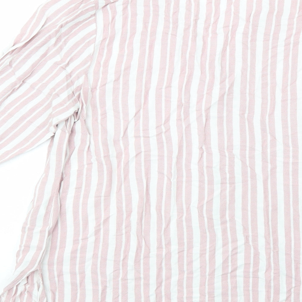 Bonmarché Womens Pink Striped Viscose Basic Button-Up Size 16 V-Neck