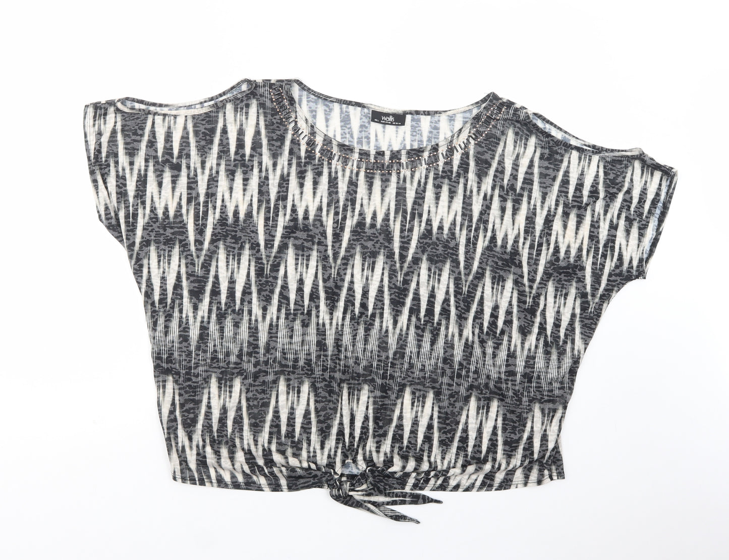 Wallis Womens Black Geometric Polyester Basic Blouse Size L Boat Neck