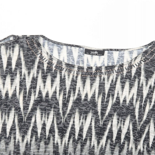 Wallis Womens Black Geometric Polyester Basic Blouse Size L Boat Neck