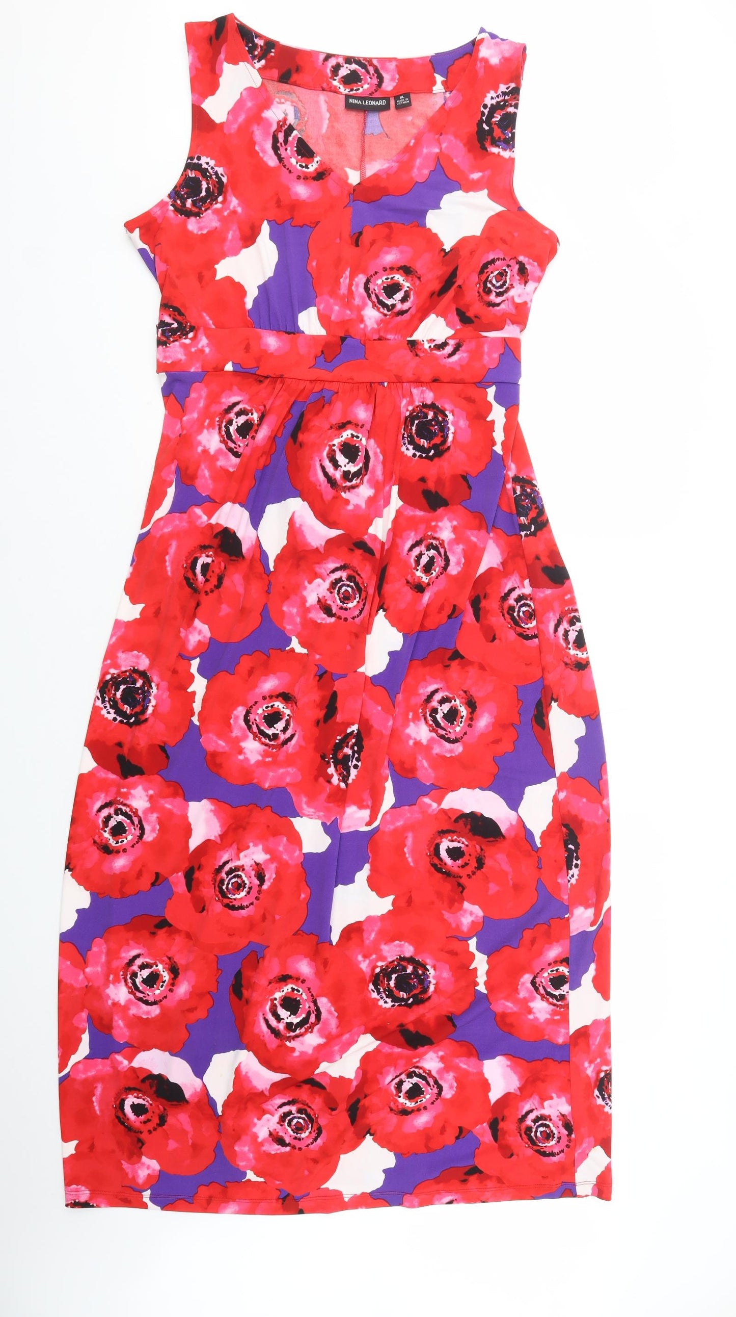 Nina Leonard Womens Multicoloured Floral Polyester Maxi  Size XL  V-Neck Pullover