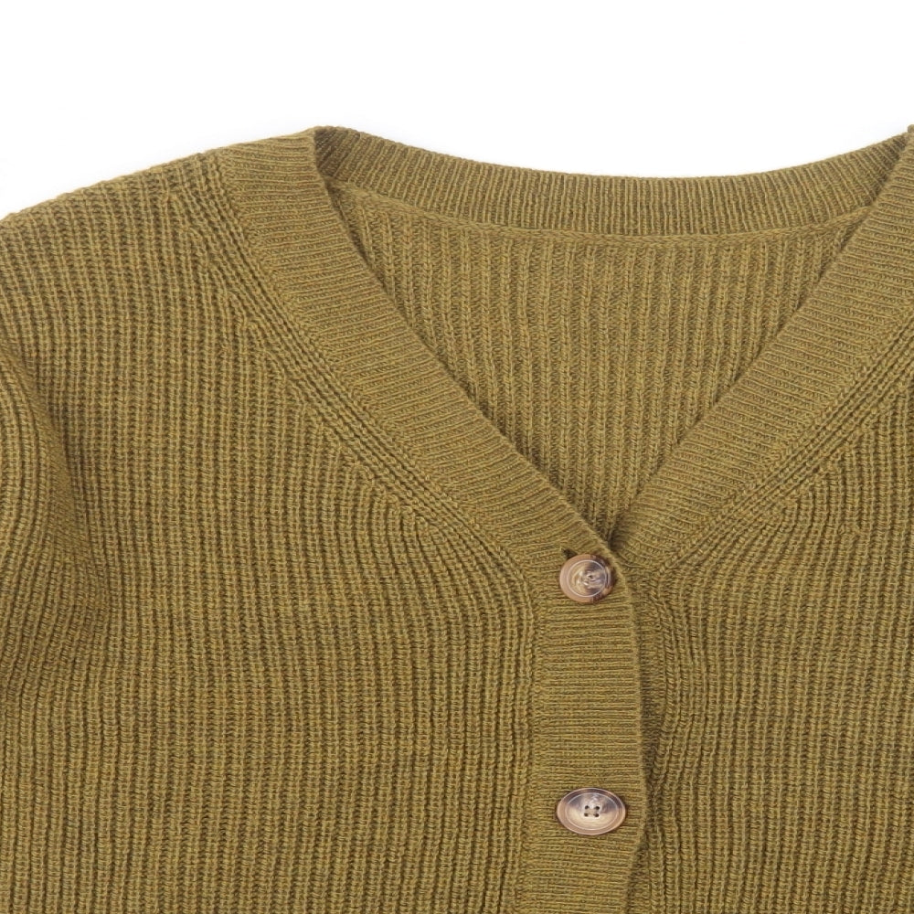 VILA Womens Green V-Neck  Acrylic Cardigan Jumper Size L