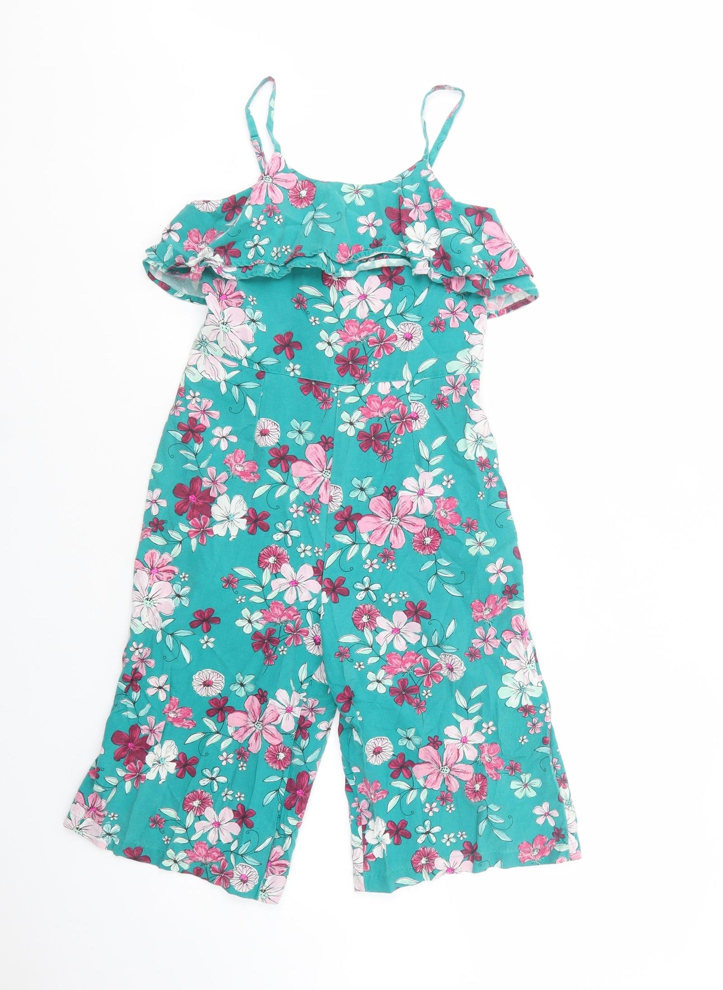 George Girls Green Floral Viscose Jumpsuit One-Piece Size 8-9 Years  Zip