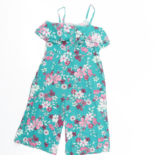 George Girls Green Floral Viscose Jumpsuit One-Piece Size 8-9 Years  Zip