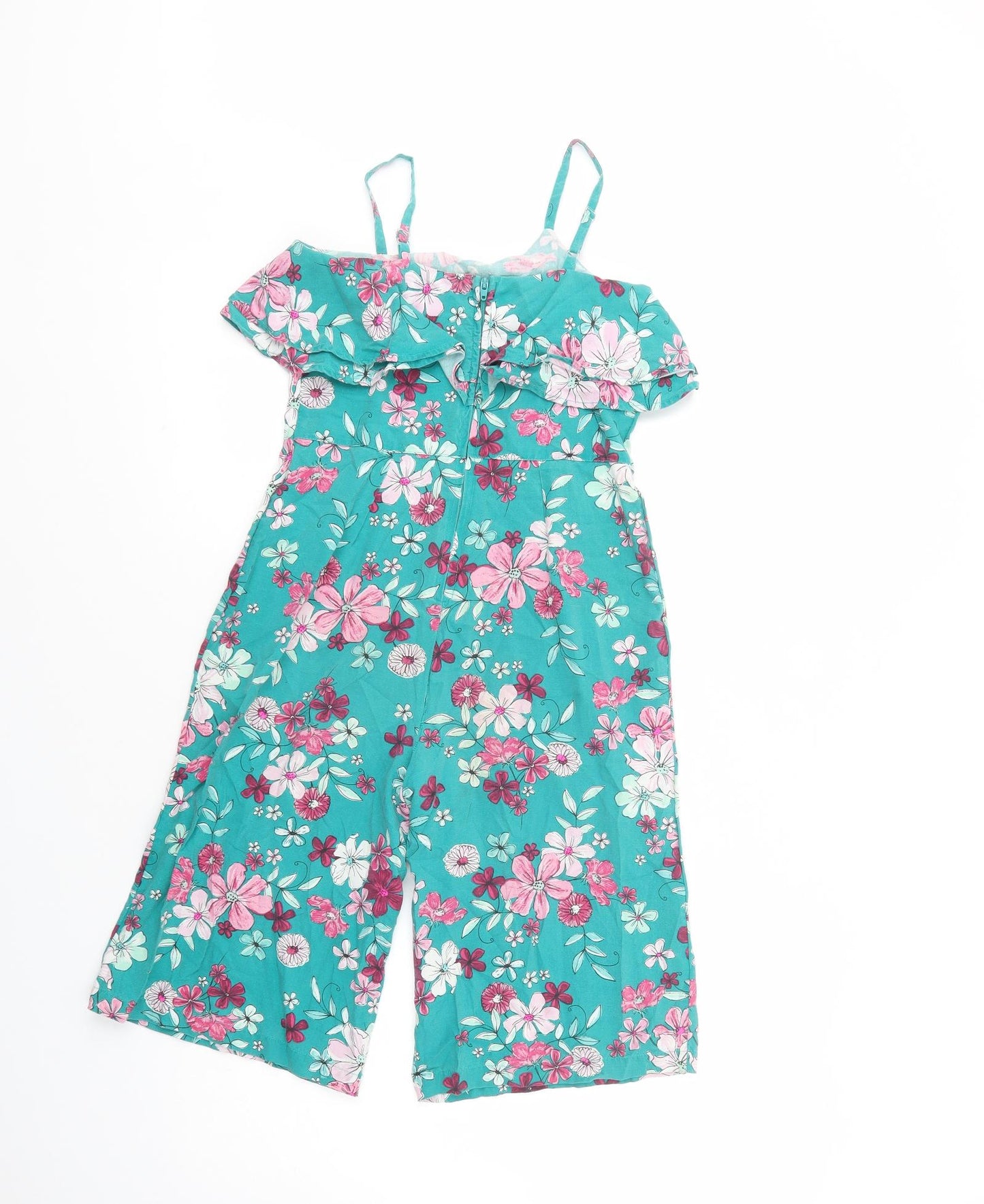 George Girls Green Floral Viscose Jumpsuit One-Piece Size 8-9 Years  Zip