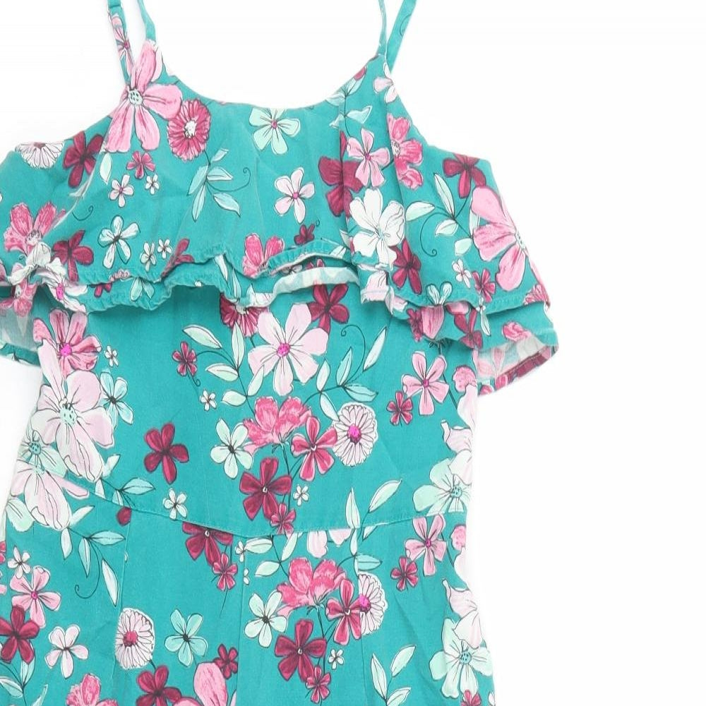 George Girls Green Floral Viscose Jumpsuit One-Piece Size 8-9 Years  Zip
