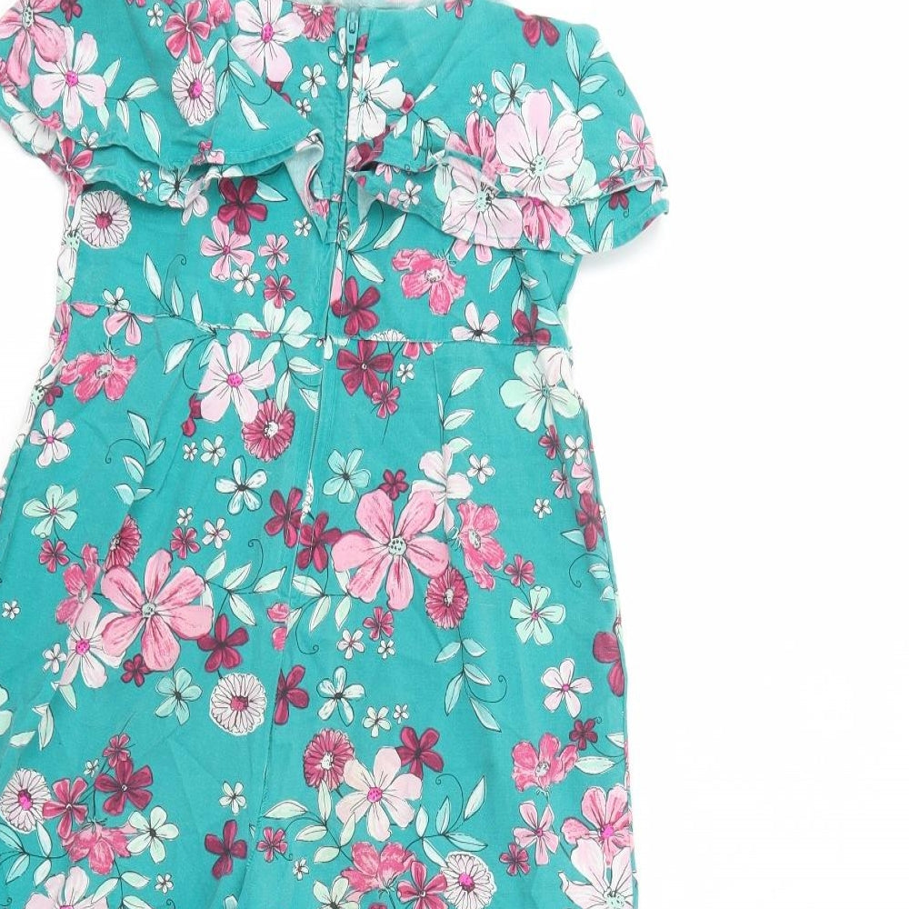 George Girls Green Floral Viscose Jumpsuit One-Piece Size 8-9 Years  Zip