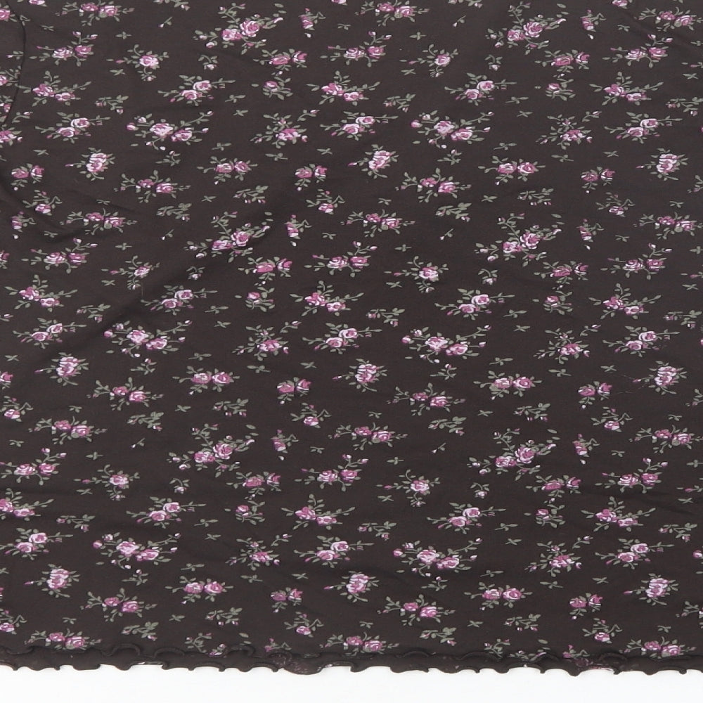 E-vie Womens Brown Floral Polyester Basic Blouse Size 14 Boat Neck