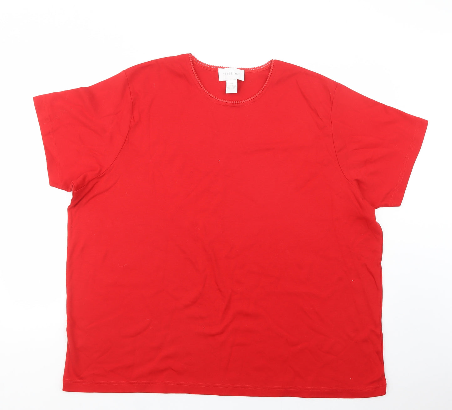 Style Inc Womens Red  Cotton Basic T-Shirt Size 3XL Crew Neck