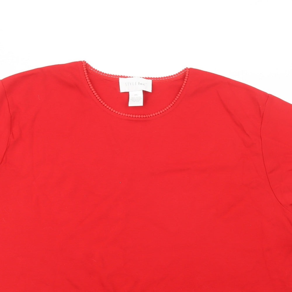 Style Inc Womens Red  Cotton Basic T-Shirt Size 3XL Crew Neck