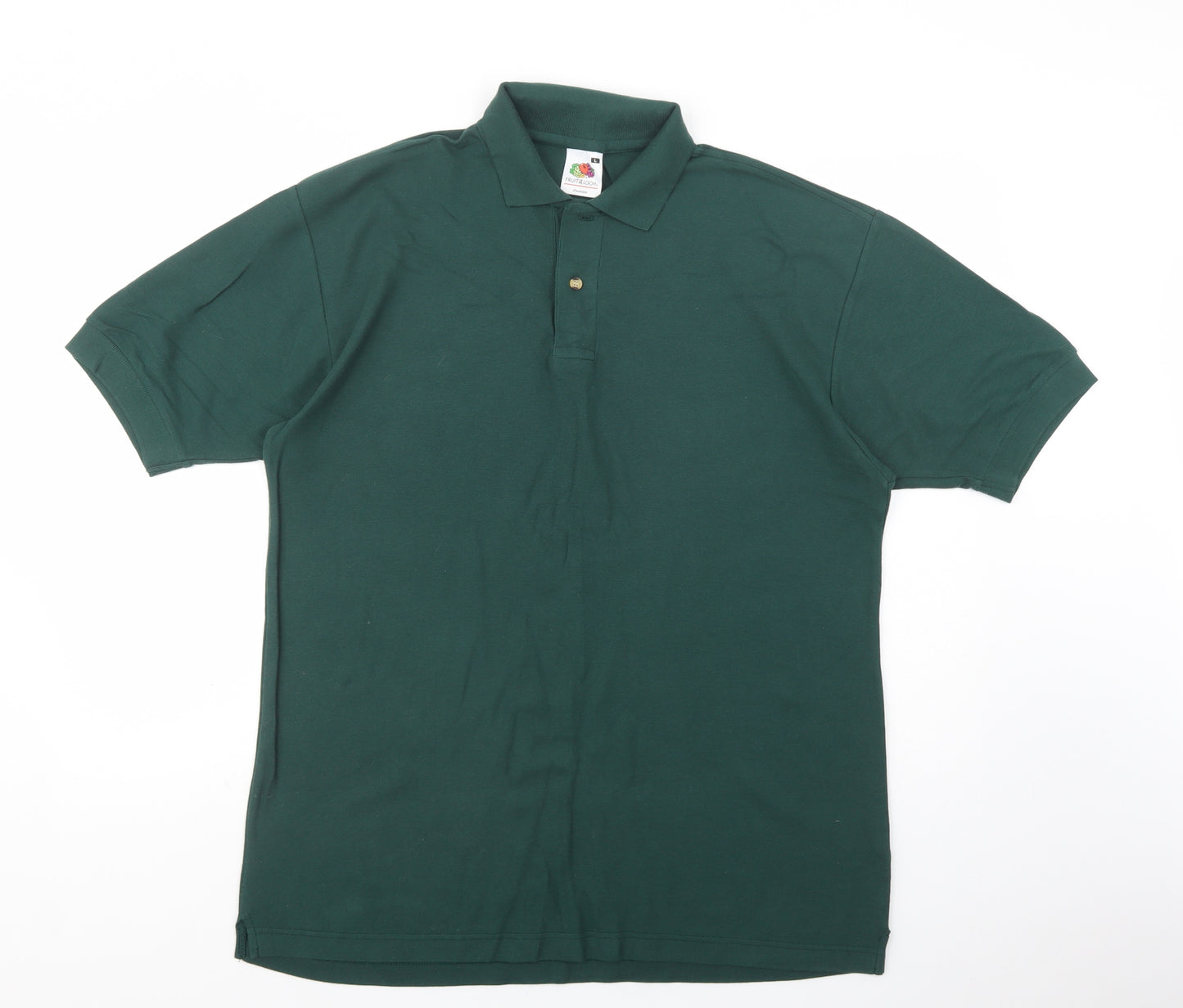 Fruit of the Loom Mens Green  Cotton  Polo Size L Collared Button