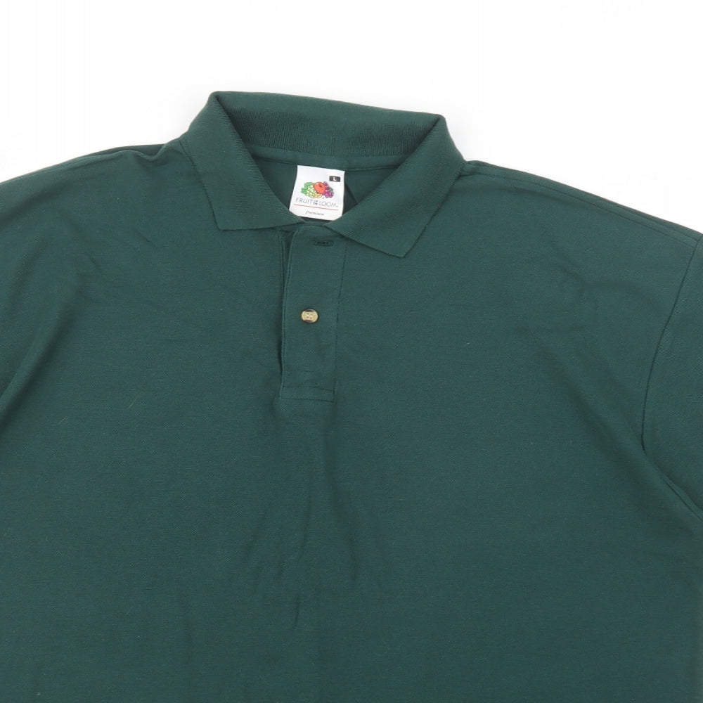 Fruit of the Loom Mens Green  Cotton  Polo Size L Collared Button