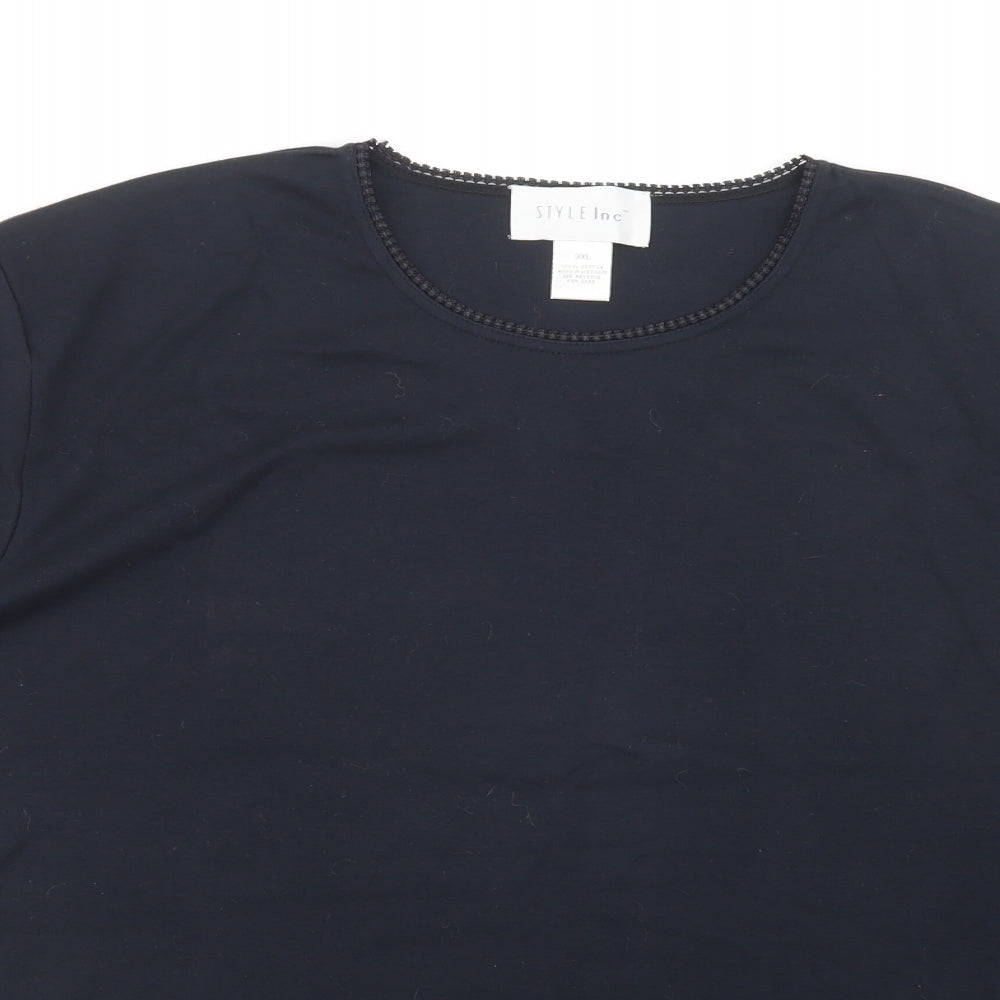 Style Inc Womens Blue  Cotton Basic T-Shirt Size 3XL Crew Neck
