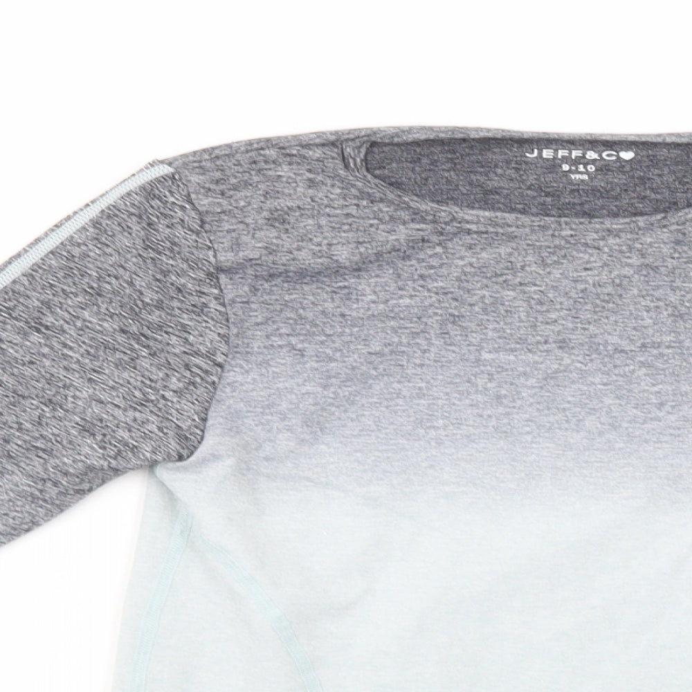 Jeff & Co Girls Grey  Polyester Pullover T-Shirt Size 9-10 Years Crew Neck Pullover