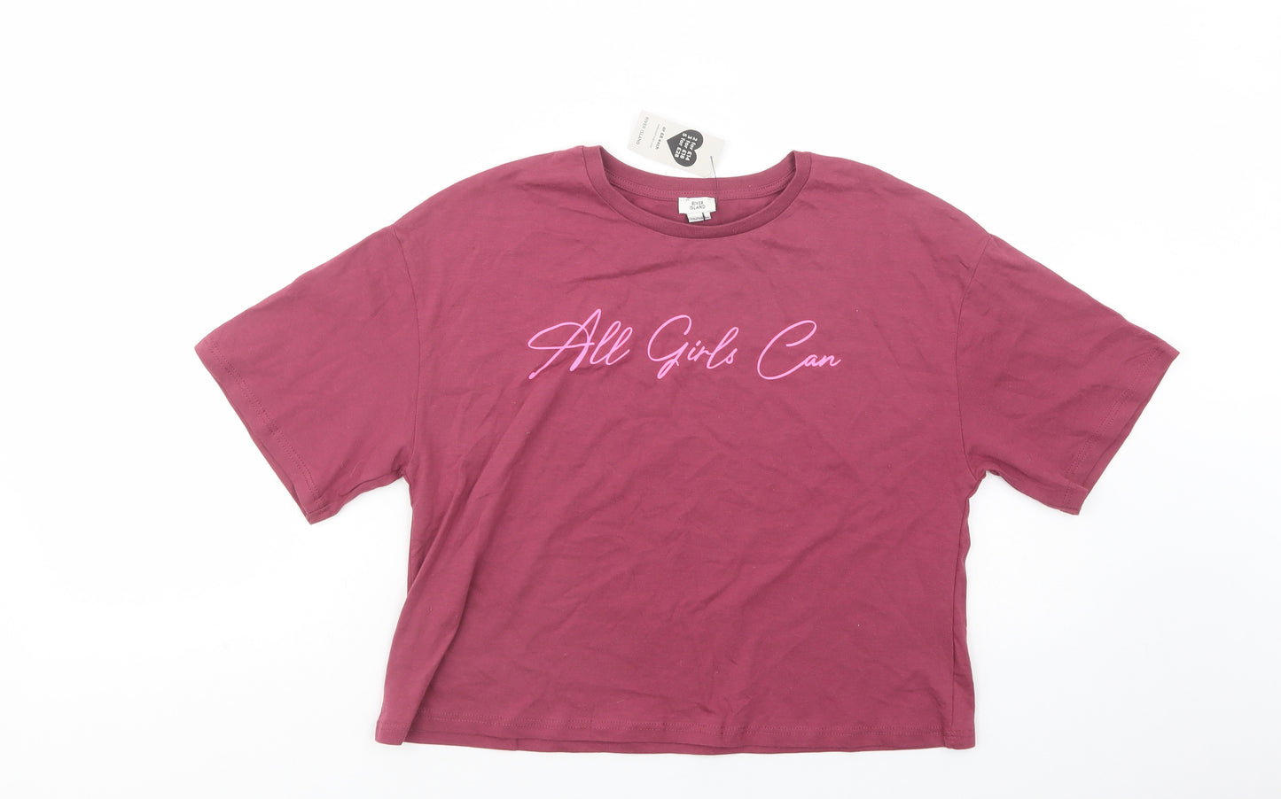 River Island Girls Purple  Cotton Pullover T-Shirt Size 13-14 Years Crew Neck Pullover - All Girls can