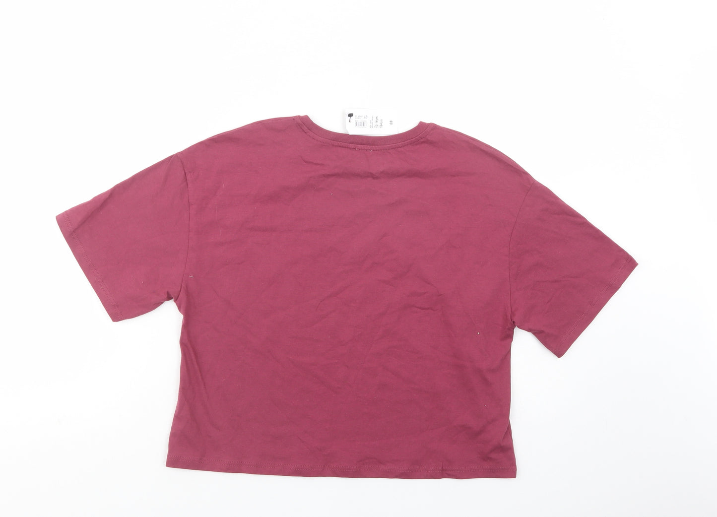 River Island Girls Purple  Cotton Pullover T-Shirt Size 13-14 Years Crew Neck Pullover - All Girls can