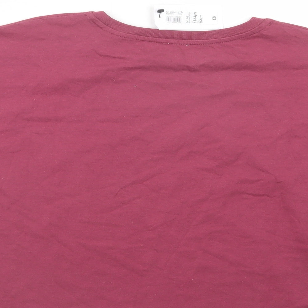 River Island Girls Purple  Cotton Pullover T-Shirt Size 13-14 Years Crew Neck Pullover - All Girls can