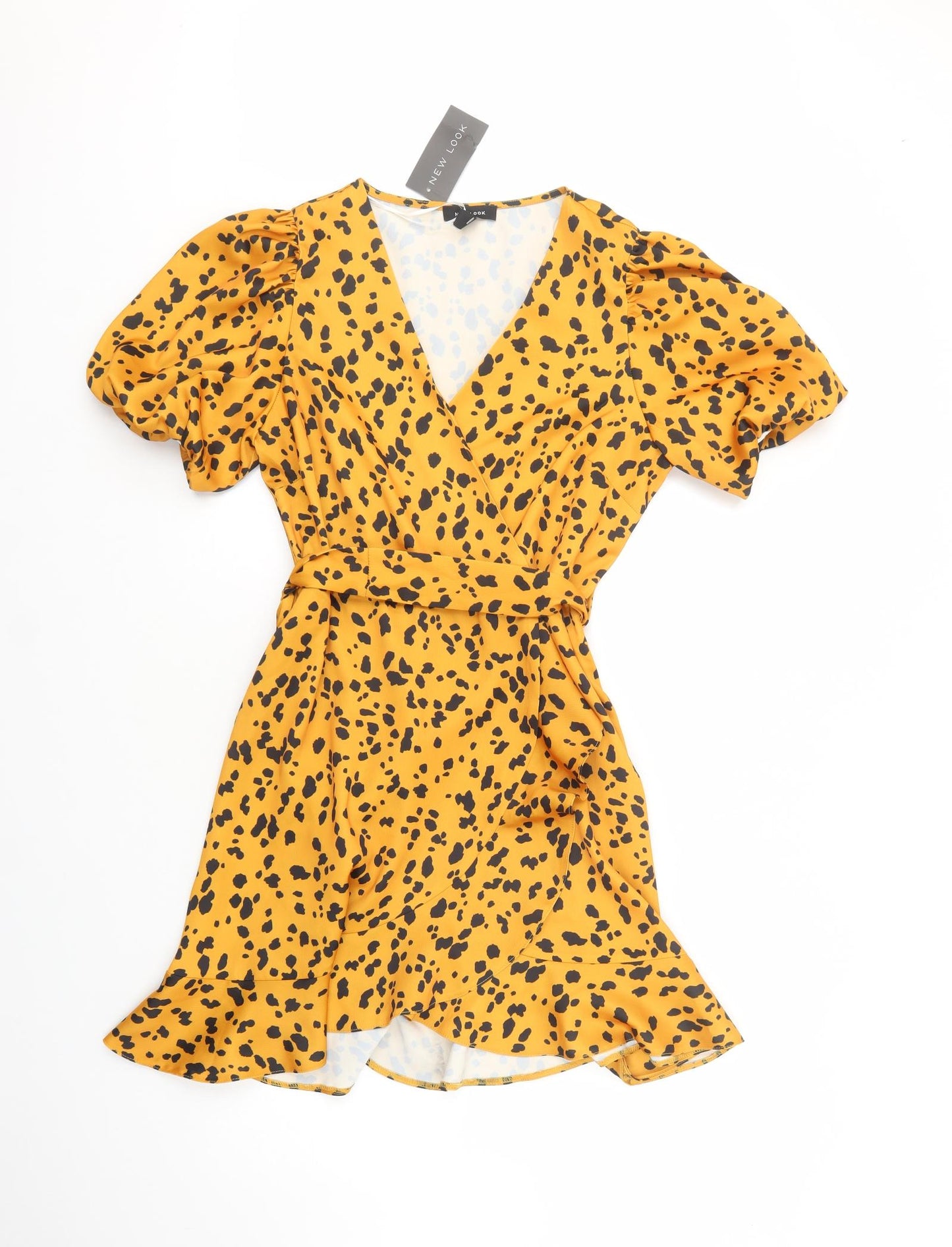 New Look Womens Yellow Animal Print Polyester Fit & Flare  Size 12  V-Neck Pullover