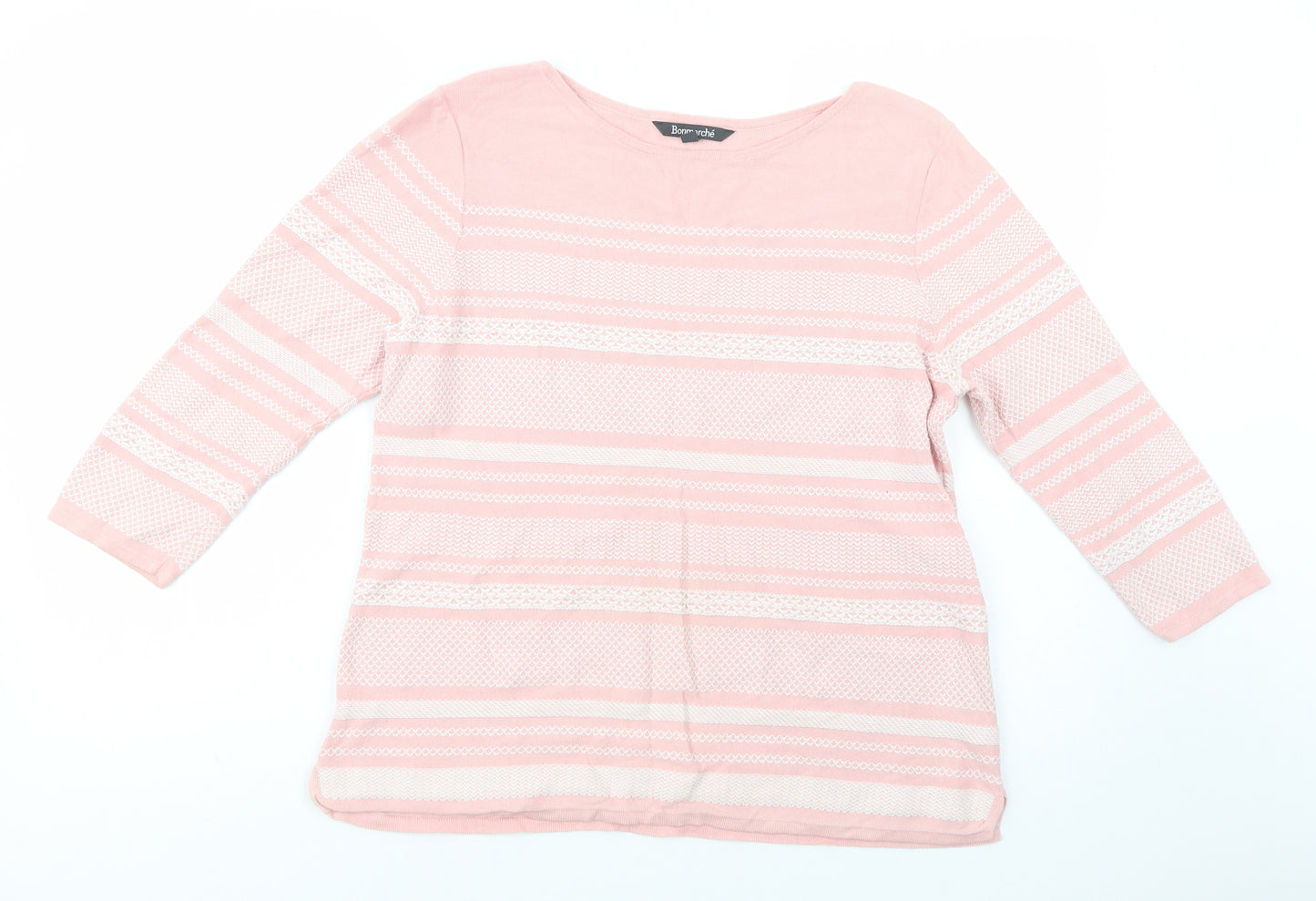 Bonmarché Womens Pink Boat Neck Striped Cotton Pullover Jumper Size 16