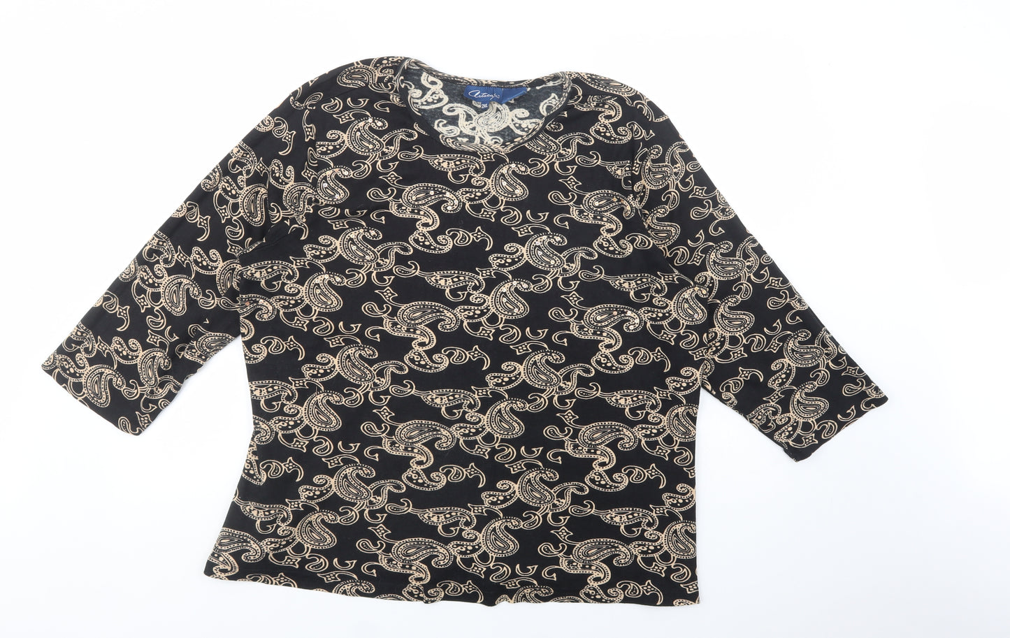 Artacabea Womens Black Paisley Cotton Basic Blouse Size 2XL Crew Neck