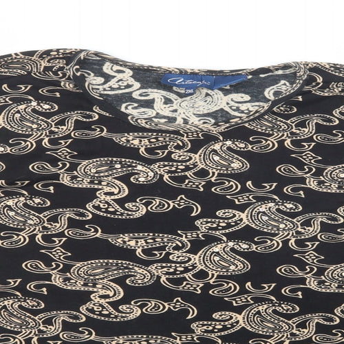 Artacabea Womens Black Paisley Cotton Basic Blouse Size 2XL Crew Neck