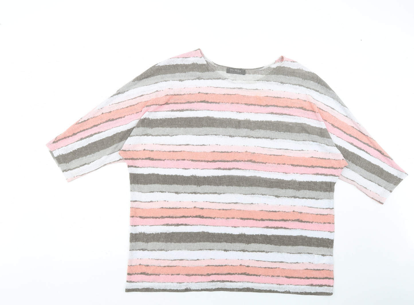 Mr. Max Womens Multicoloured Striped Polyester Basic Blouse Size 2XL Boat Neck