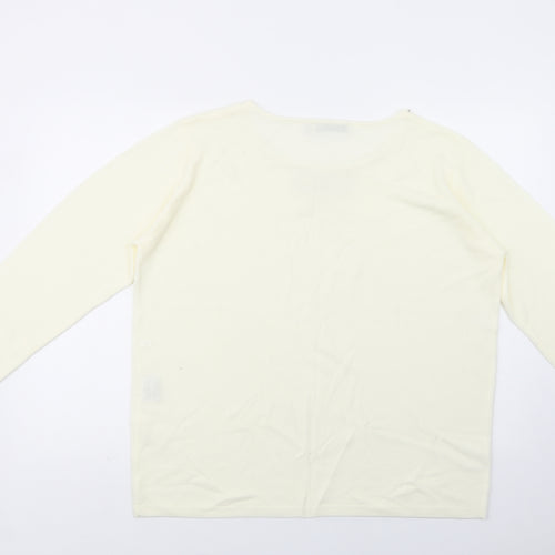 Cashmasoft Womens Ivory Boat Neck  Acrylic Pullover Jumper Size XL   - Embellished Neckline