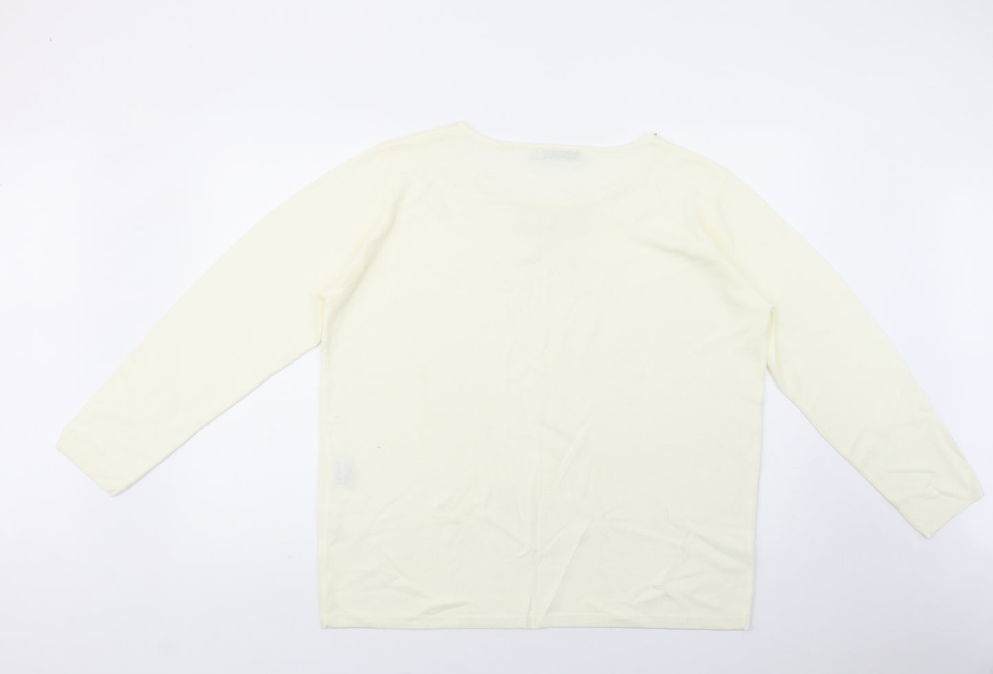 Cashmasoft Womens Ivory Boat Neck  Acrylic Pullover Jumper Size XL   - Embellished Neckline