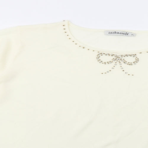 Cashmasoft Womens Ivory Boat Neck  Acrylic Pullover Jumper Size XL   - Embellished Neckline
