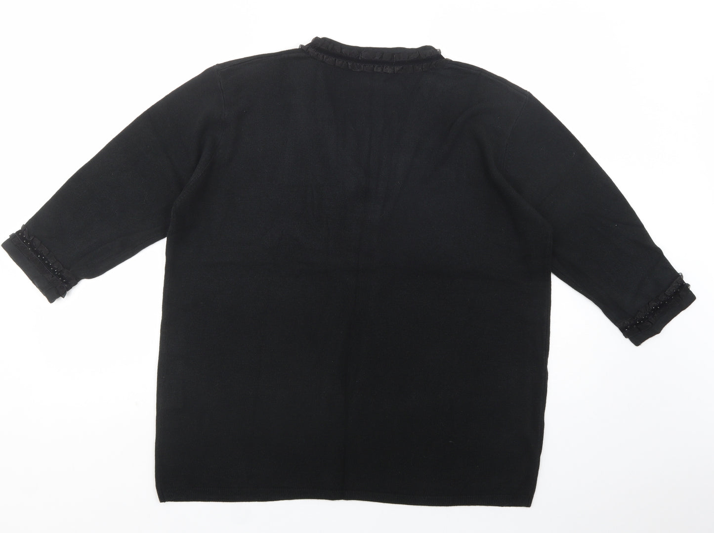 Cashmasoft Womens Black V-Neck  Acrylic Pullover Jumper Size XL   - Embellished Neckline