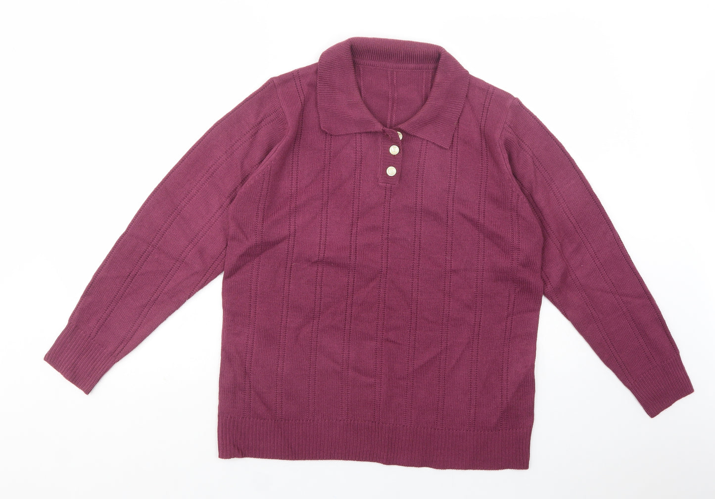 Daxon Womens Purple Collared  Acrylic Pullover Jumper Size 18