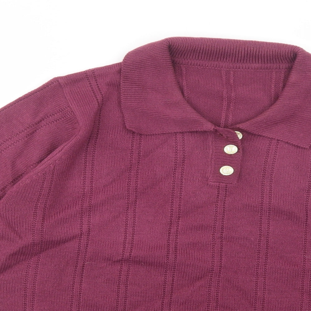 Daxon Womens Purple Collared  Acrylic Pullover Jumper Size 18