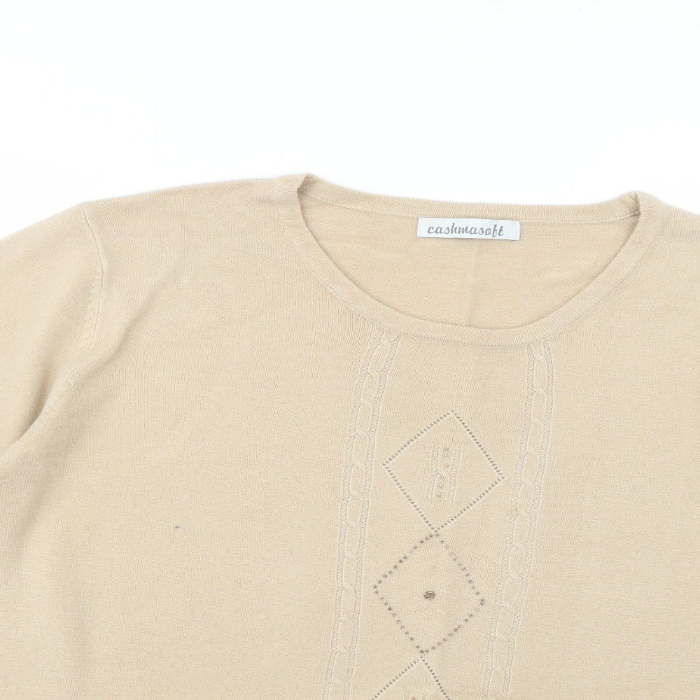 Cashmasoft Womens Beige Scoop Neck  Acrylic Pullover Jumper Size XL