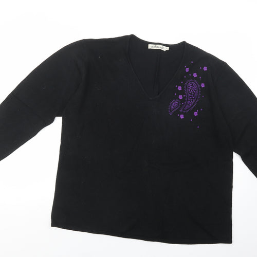 Cashmasoft Womens Black V-Neck  Acrylic Pullover Jumper Size XL